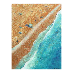 Beach From Above Ii - Coastal Waterscape Beach Scene Painting on Canvas - Original Artwork by Kathleen Keifer