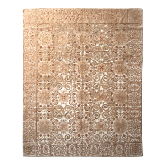 Custom European Style Rug Beige Brown Medallion Pattern by Rug & Kilim For Sale