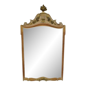 Vintage French Country Provincial Louis XV Style Carved Wood Urn Wall Mirror