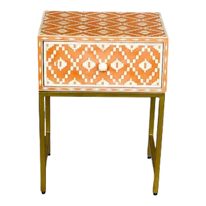 Bone Inlay Orange Ikat Bedside