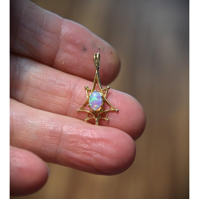 Late 20th Century Opal 14k Yellow Gold Dainty Pendant for Necklace For Sale - Image 9 of 17