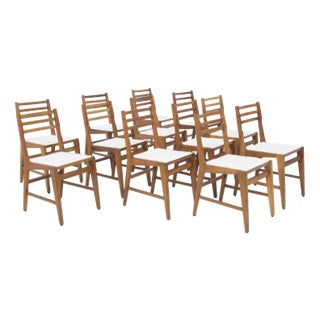 Mid-Century Wooden and Bouclé Chairs by BBPR, 1950s, Set of 12 For Sale