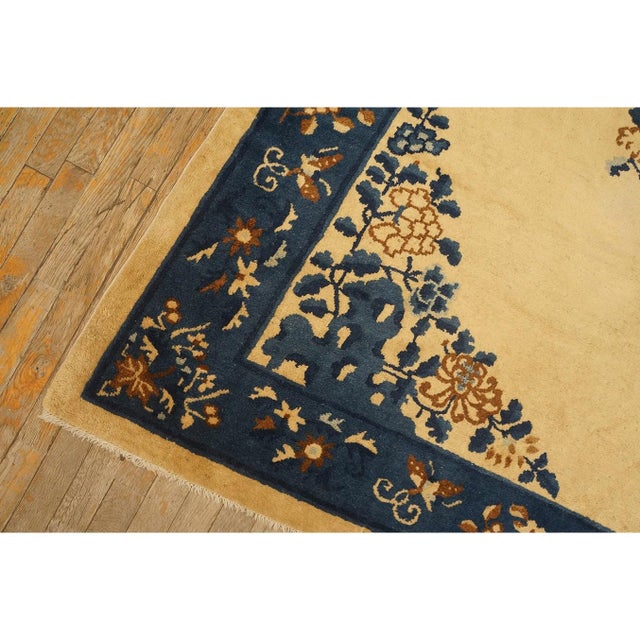 Beige 1920s Beige Medallion Floral Antique Chinese Peking Carpet 8'' X 9'5'' Wool Rug For Sale - Image 8 of 11