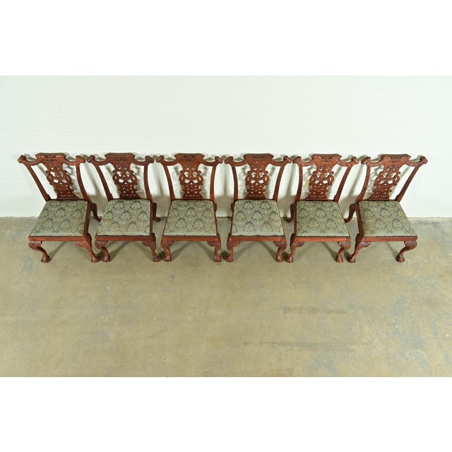 1980s Baker Furniture Style Chippendale Carved Mahogany Dining Chairs, Set of Six For Sale - Image 5 of 12