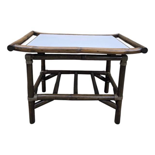 Vintage Modern Coastal Bamboo Side Table by Vogue Rattan For Sale