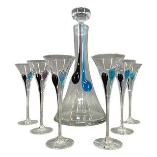 Bohemian Hand Blown Decanter and Glasses Set from Crystalex, 1990s For Sale