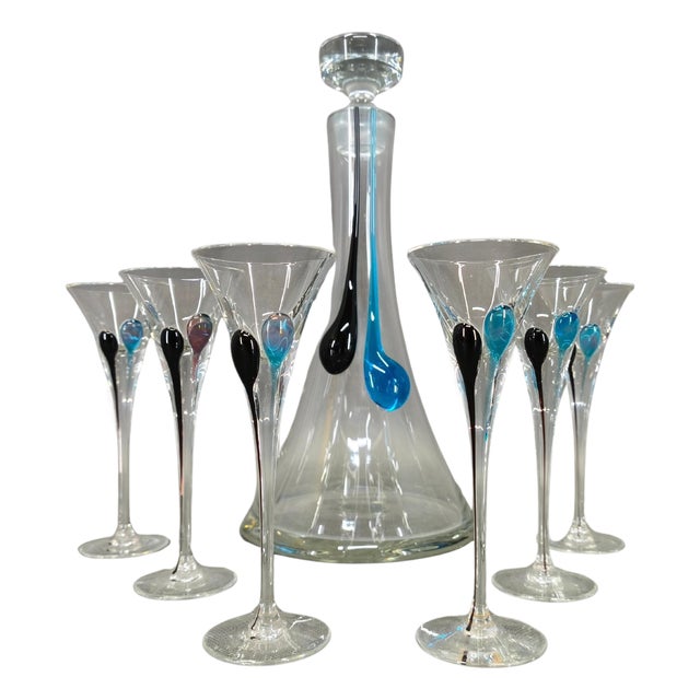 Bohemian Hand Blown Decanter and Glasses Set from Crystalex, 1990s For Sale