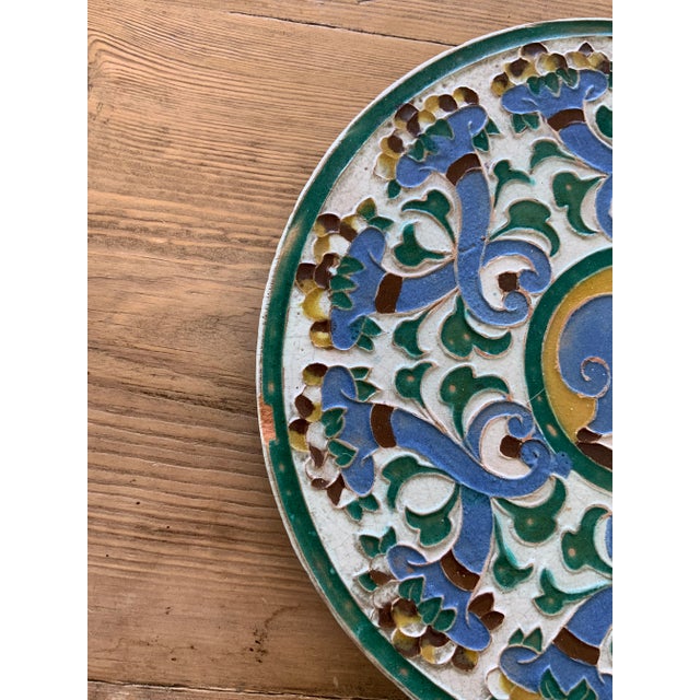 Mid 20th Century Vintage Spanish Polychrome Round Serving Plate, Signed Toledo, Spain For Sale - Image 5 of 6
