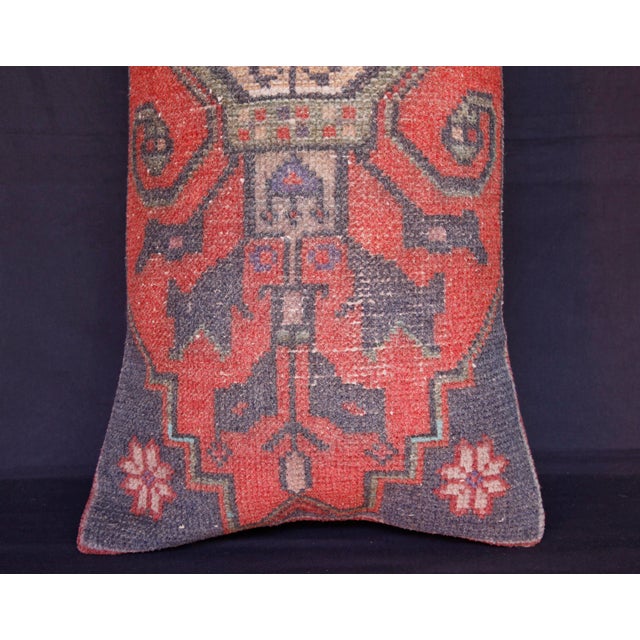 Antique-Style Turkish Oushak Rug Pillow – Handwoven Tribal Lumbar Cushion -15'' X 17'' For Sale In Tampa - Image 6 of 12