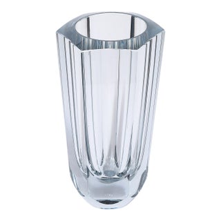 Mid-Century Modernist Strombergshyttan Swedish Faceted Crystal Vase For Sale