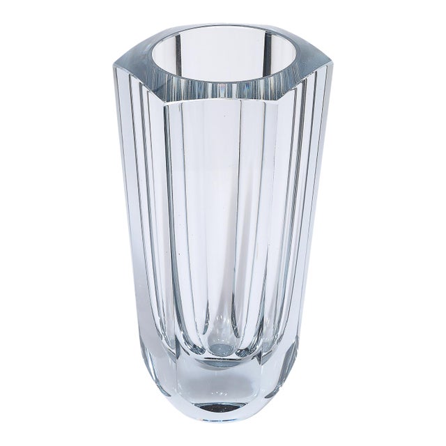 Mid-Century Modernist Strombergshyttan Swedish Faceted Crystal Vase For Sale