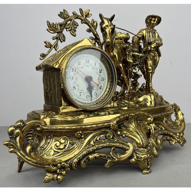 Vintage French Ornate Quartz Mantel Clock with Horse Figure For Sale - Image 10 of 16