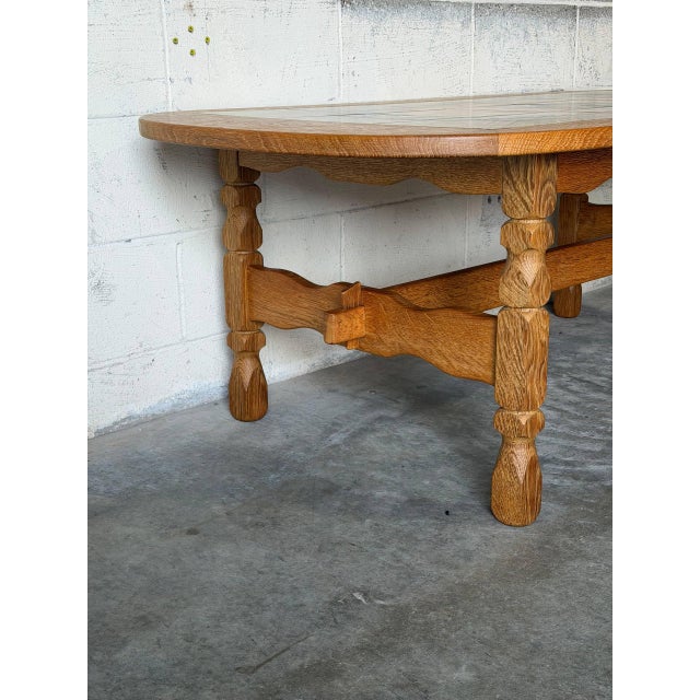 Oak Tile Top Oval Coffee Table Danish Mid-Century Modern 1970s For Sale In Los Angeles - Image 6 of 11