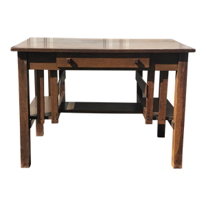 Early 20th Century Arts & Craft Mission Solid Oak Library Desk 1920s