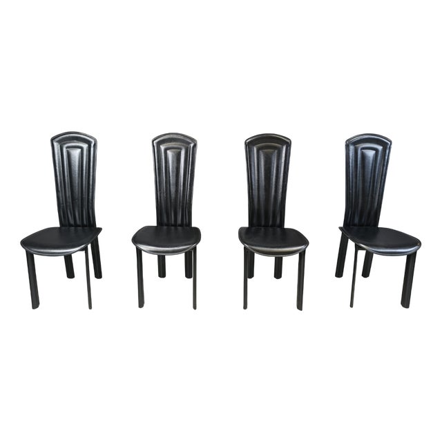 Vintage Black Leather Dining Chairs, 1980s, Set of 4 For Sale