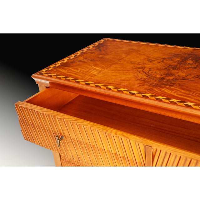 2020s Handcrafted Italian Burl Wood Chest With Checkerboard Inlay For Sale - Image 5 of 5