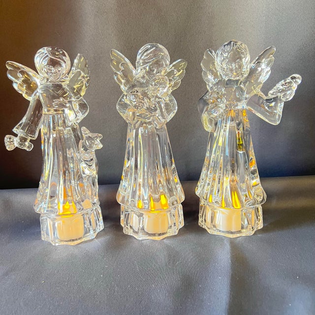 Late 20th Century Vintage French Crystal Angel Trio, Sculptural Holiday Decor For Sale - Image 5 of 9