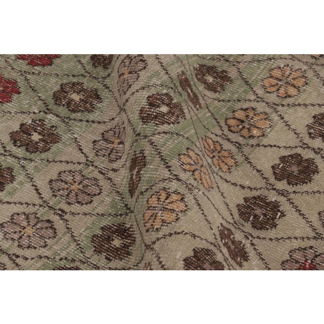 Textile Vintage Distressed Rug, Pale Green With Whimsical Floral Lattice - Rug & Kilim For Sale - Image 7 of 8