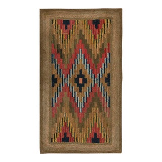 Marvelous Brown Color With Eminent Symmetrical Design Antique American Hooked Rug For Sale