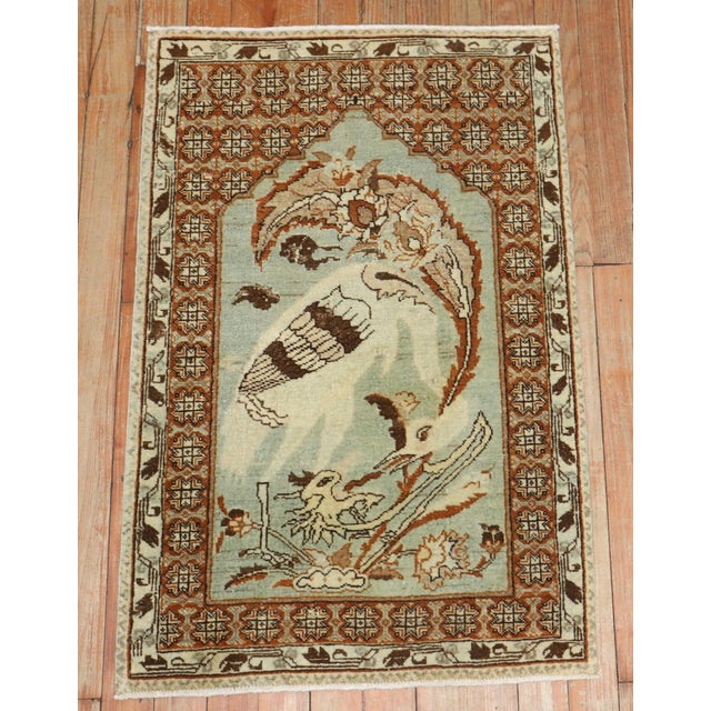 Early 20th Century Antique Zabihi Collection Persian Tabriz Rooster Swan Rug Mat - 1'9" x 2'9" For Sale - Image 5 of 5