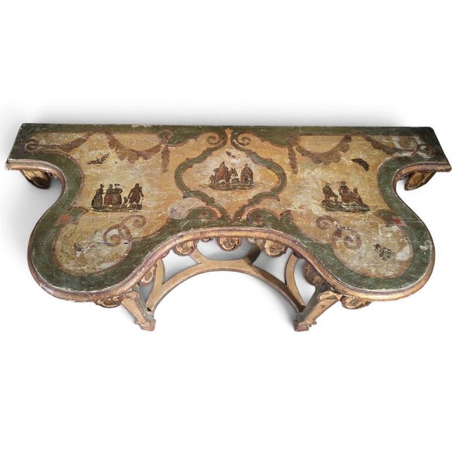 18th Century Venetian Polychrome and Giltwood Consoles in the style of Lacca Povera, 1790, Set of 2 For Sale - Image 5 of 18