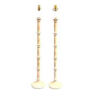 Vintage Coastal Carved Bamboo Floor Lamps - a Pair For Sale