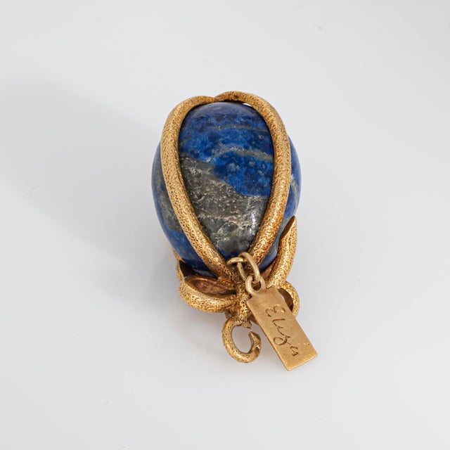 Mid 20th Century Tiffany & Co Schlumberger France Lapis Lazuli Egg Charm Vintage 18k Gold Pendant For Sale - Image 5 of 7