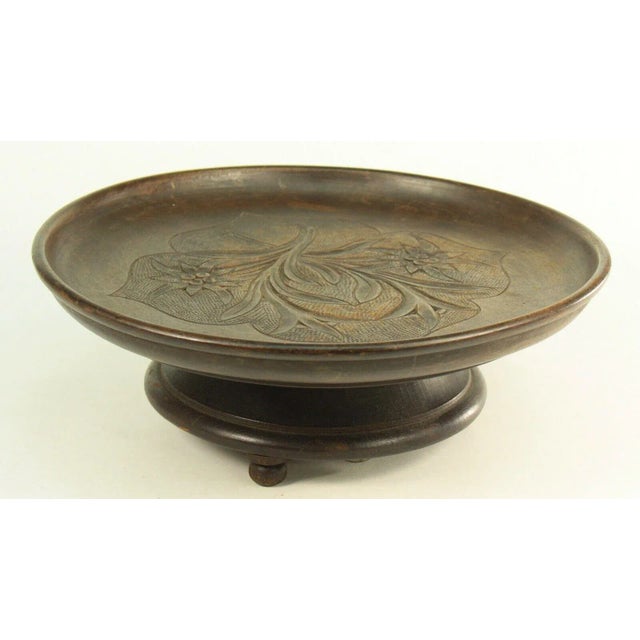 Black Forest Black Forest Carved Wood Swiss Wind-Up Musical Bowl Compote Edelweiss For Sale - Image 4 of 13