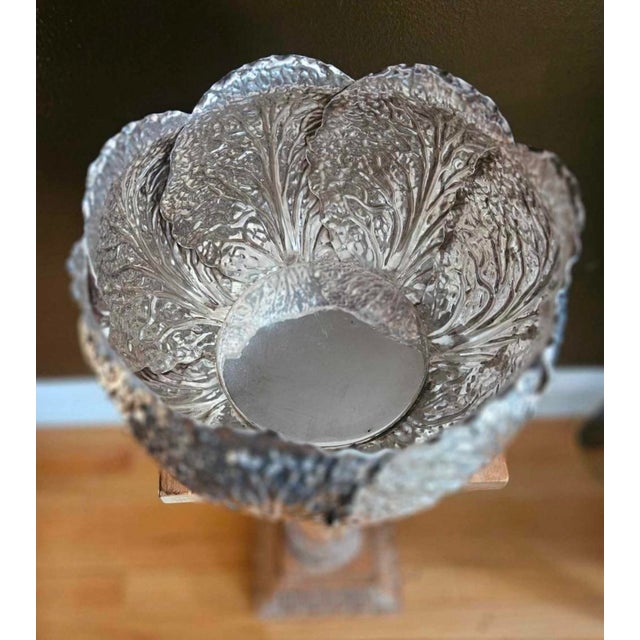 English Tiffany & Co. Large Sterling Silver Bowl With Cabbage Leaf Design For Sale - Image 3 of 9