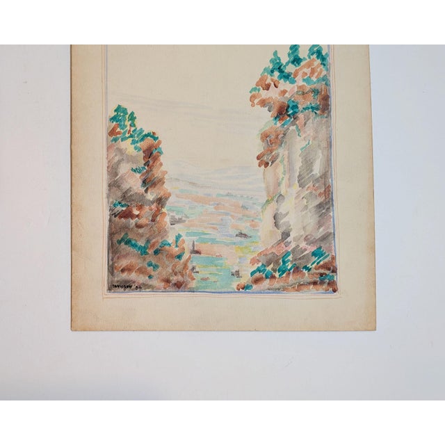 Modern Modernist Canyon Landscape | Watercolor on Board | Edward A. Davidson | 1956 For Sale - Image 3 of 4