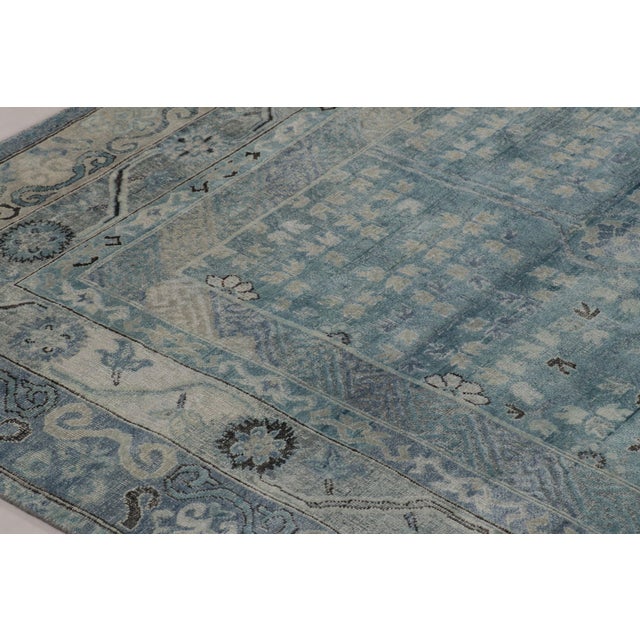 Traditional Rug & Kilim’s Khotan-Inspired Rug in Blue With Gray Floral Patterns and Borders For Sale - Image 3 of 8