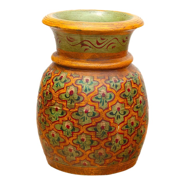 Antique Wooden Hand-Painted Desert Bloom Vase For Sale