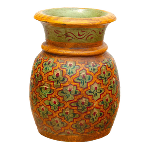 Antique Wooden Hand-Painted Desert Bloom Vase