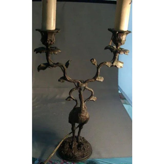 Traditional 19th Century Vienna Bronze Ostrich Candelabra Candlestick Electrified Lamp For Sale - Image 3 of 6