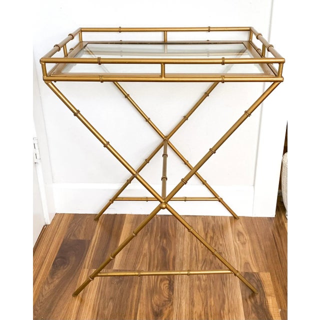 Mid Century Hollywood Regency Gold Gilt Faux Bamboo Bar/ Side Table For Sale - Image 13 of 13
