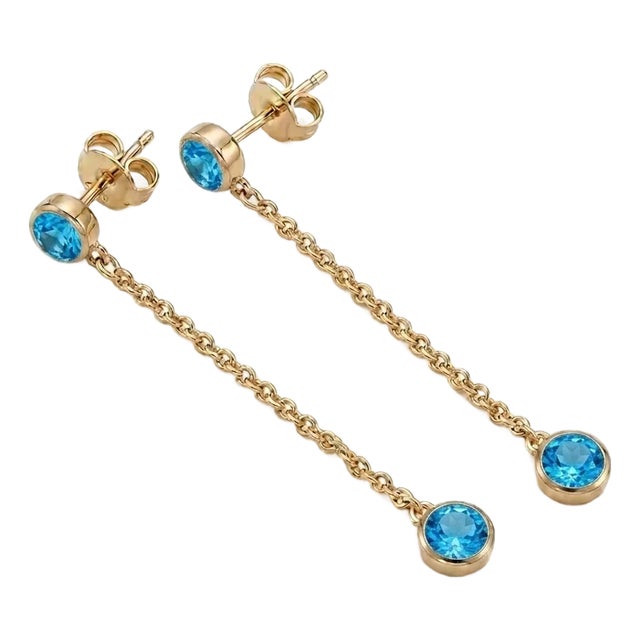 Swiss Blue Topaz Drop Dangle Chain Earrings in 925 Sterling Silver - A Pair For Sale