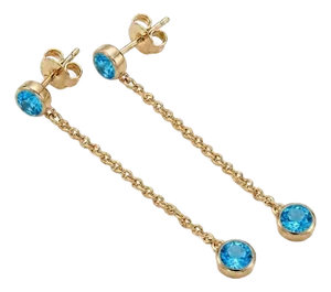 Swiss Blue Topaz Drop Dangle Chain Earrings in 925 Sterling Silver - A Pair
