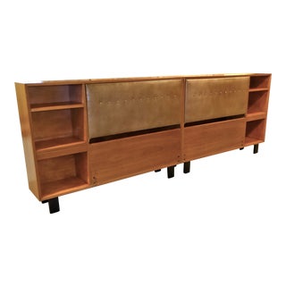 1950s George Nelson for Herman Miller Mid Century Modern Walnut King Headboard Cabinets - a Pair For Sale