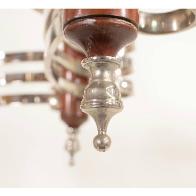 Chrome Pair of Mid-Century Italian Chrome and Wood Chandeliers For Sale - Image 8 of 12