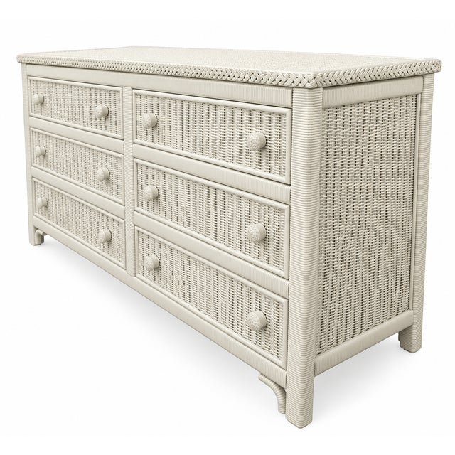 Mid 20th Century Vintage Henry Link Wicker Dresser – Six Drawers, Braided Rattan Trim. For Sale - Image 5 of 7