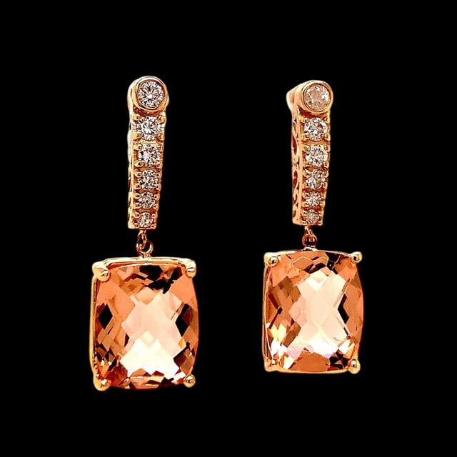 Metal Natural Morganite Diamond Earrings 14k Gold 9.93 TCW Certified For Sale - Image 7 of 18