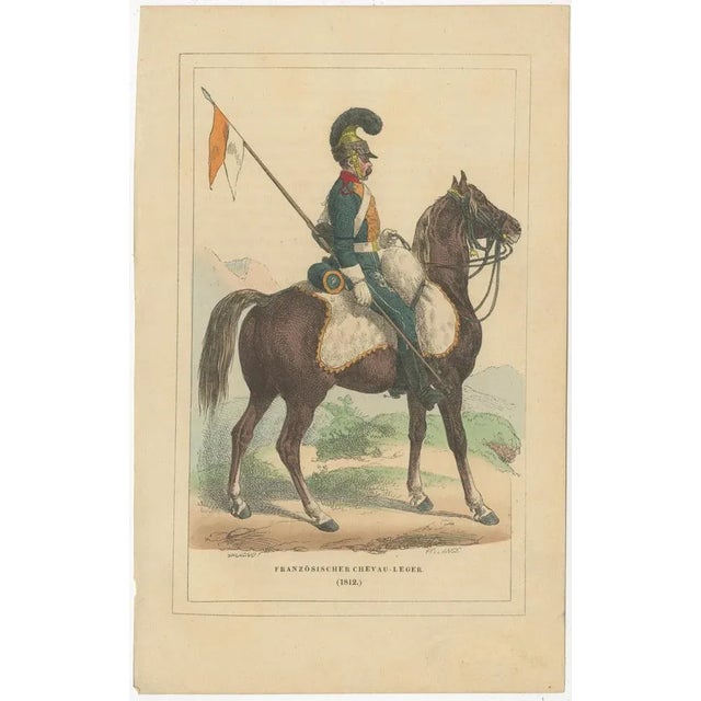 Set of three antique prints illustrating various soldiers titled: 1) French Chevau-Leger (1812) 2) Imperial Guard...