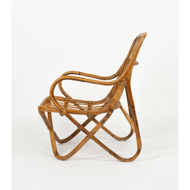 Mid-Century Bamboo and Rattan Armchairs in the style of Tito Agnoli, Italy 1960s For Sale - Image 12 of 16