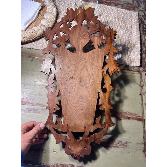 Antique Black Forest Carved Walnut Wall Pocket With Female Portrait For Sale - Image 9 of 9