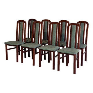High Back Wooden Dining Chairs Set of 8 With Green Upholstery Vintage Mid-Century Modern For Sale