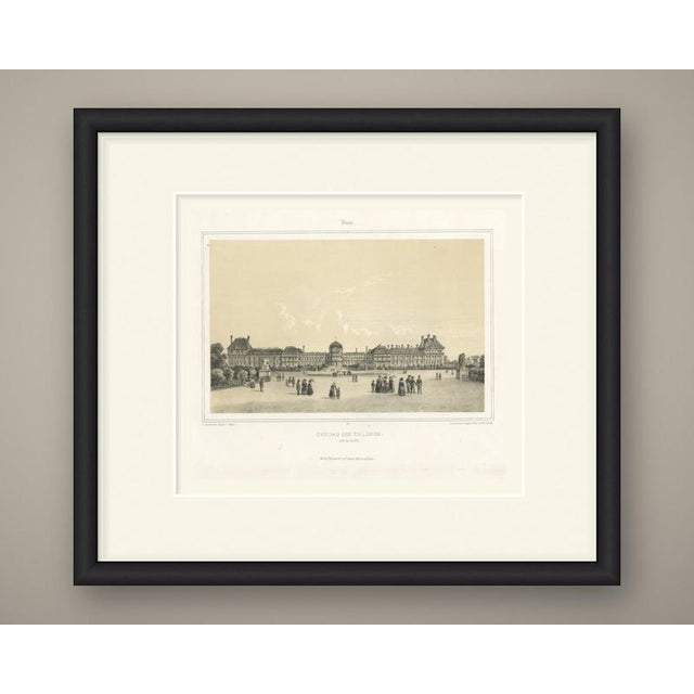 A tinted lithograph of the tuileries palace in paris seen from the garden side, its long facade stretching across the...