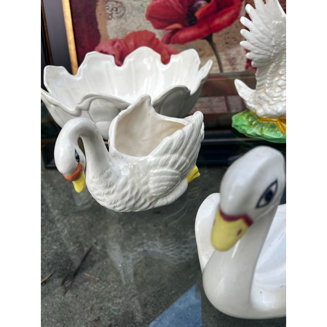 Ceramic Collection of Vintage White Ceramic Swan Bowls and Figurines- Set of 9 For Sale - Image 7 of 12
