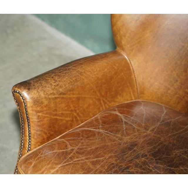Animal Skin Handmade Cigar Brown Leather Club Chair For Sale - Image 7 of 16