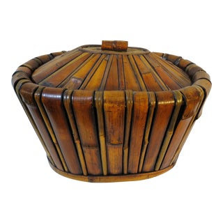 Mid 20th Century Vintage Asian Bamboo Lidded Storage Box For Sale