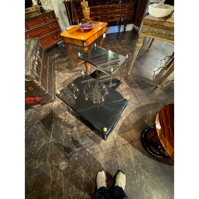 Pair of Italian Regency Style Black Lacquered Tables For Sale - Image 4 of 6